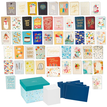 Bulk All Occasion Cards, 100-Pack with Organizer (Triangles, Teal)