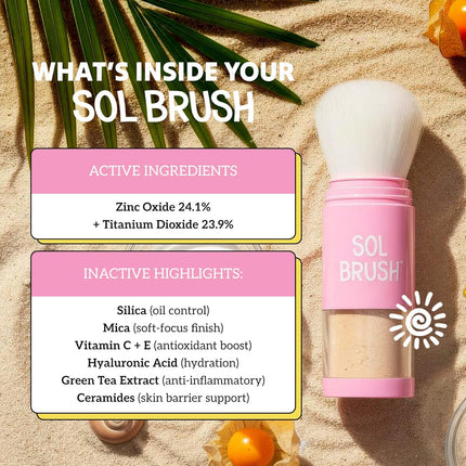 SPF 50 Mineral Sunscreen Powder, Broad Spectrum UVA/UVB Protection Sunscreen, Mess Free Brush On Applicator, Clean & Cruelty Free, Water Resistant (80 Minutes), Pink, Fair