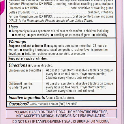 Hyland's Baby Daytime Soothing Tablets with Chamomilla, Natural Relief of Oral Discomfort, Irritability, and Swelling, Up to 62 Doses (Pack of 1, 125 Count Total)