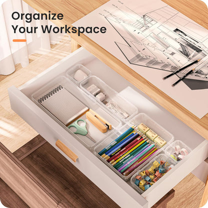 Clear 5-Size Drawer Organizer for Makeup, Bathroom, Desk and Tool Trays - photo 3