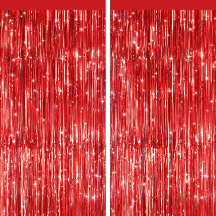 Pastel Pink Metallic Fringe Curtains 2 Pack, Tinsel Backdrop for Parties