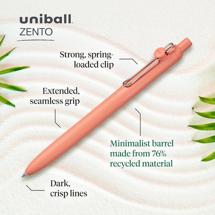 Uni-ball Zento Gel Ink Rollerball Pens, 2 Black Medium Point Smooth Writing Pens, Colored Japanese Pens, Boho Colors