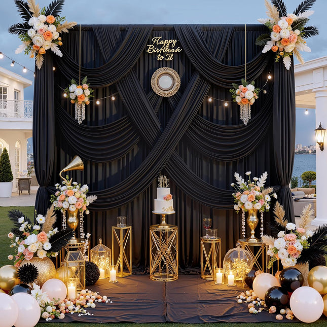 20 ft x 10 ft Wrinkle Free Black Backdrop Curtain Panels