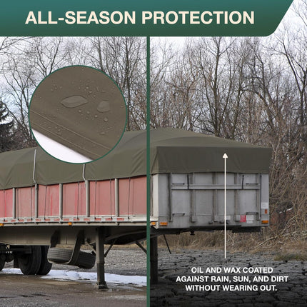 CCS Waterproof Canvas Tarp Cover – Heavy Duty Duck Cloth, Waxed Canvas Tarpaulin with Rustproof Brass Grommets for Camping, Construction, Equipment & Outdoor Use (Olive Drab, 8x12 Ft)