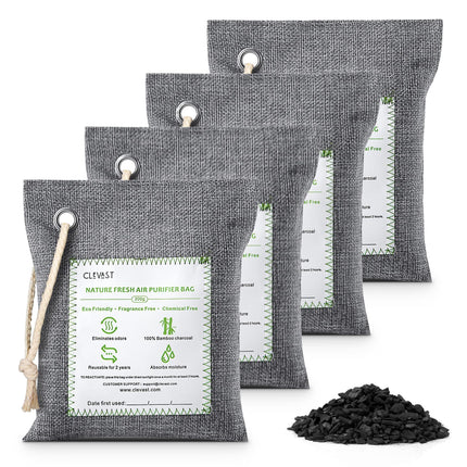 Bamboo Charcoal Air Purifying Bags - (Large, 4×200g), Removes Odors and Moisture, Nature Fresh Air Purifier Bags, Odor Eliminator for Home, Car, Pets, Bathroom, Basement