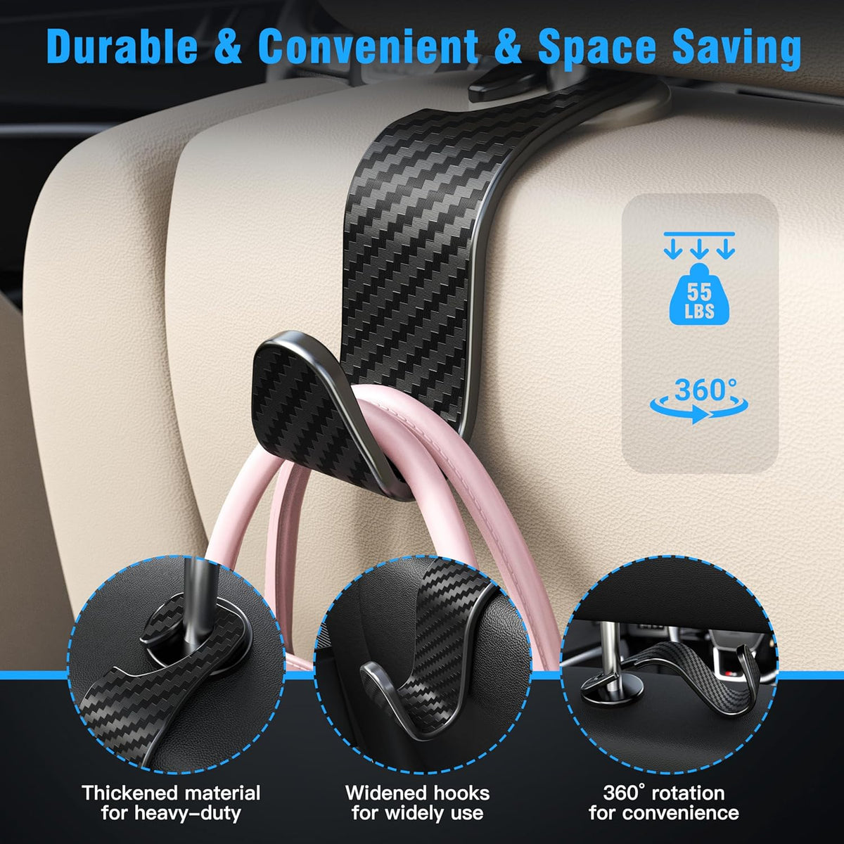 4-Pack Black Checkered Car Headrest Hooks - photo 5