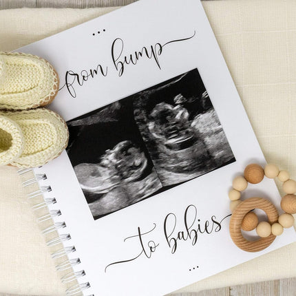 Personalized Twin Pregnancy Journal - Hardcover Pregnancy Memory Book Customized with Babies’ Names, Nicknames or Phrase - Prompted Journal for New Moms (Gray Hearts)
