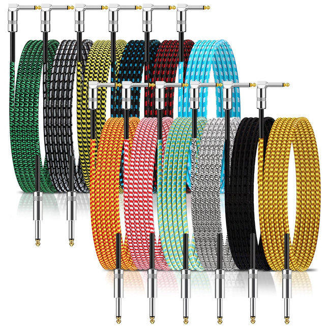 12 Pack 10FT Instrument Cable - Guitar, Bass, Keyboard, Microphone & Mixer Amp Cord (Multicolored-A, 10 Feet)