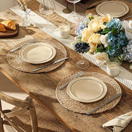 Round Woven Placemats Set of 4, 13.5'' Boho Rattan Chargers for Dinner Plates, Rustic Wicker Place Mats, Straw Braided Table Placemats, for Dining Table Decor, Wedding, Farmhouse and Outdoor