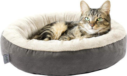 Round Donut Cat and Small Dog Cushion Bed, 20 in, Gray