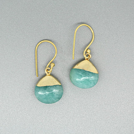 Gempires Natural Pear Cabochon Hook Earring, Meditation Earring, Handamde Jewelry, Gift for Her