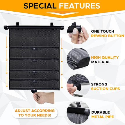 EcoNour Car Window Shades (4 Pack) | Retractable Roller Sunshade for Kids | Baby Window Shades for Offers Impeccable Sun Protection | Curtain Shades for Privacy Blackout | 15"x17"