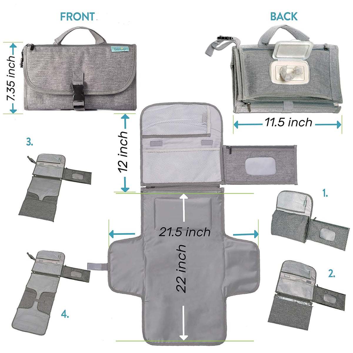Grey Portable Baby Diaper Changing Pad Travel Kit - photo 5