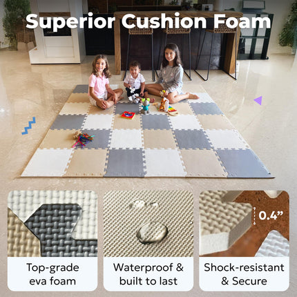 Baby Play Mat, Soft Foam Floor Tiles for Kids. Adjustable Interlocking Foam Tiles, Fits with 74x74 Playpen Baby mat for Crawling & Development, Playmat for Babies 6-12 Months