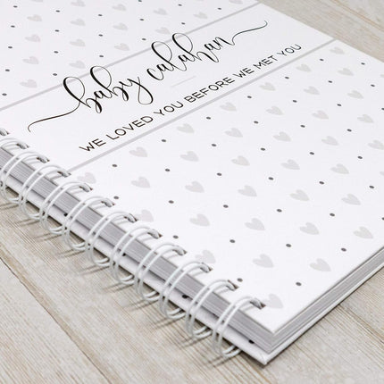 Personalized Pregnancy Journal - Hardcover Pregnancy Memory Book Customized with Baby’s Name, Nickname or Phrase - Prompted Journal for New Moms (Gray Hearts)