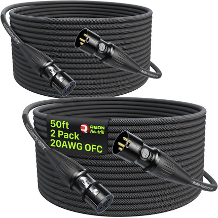 XLR Cables 10ft, Neutrik REAN Connectors, Dual Shielded