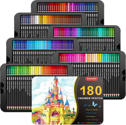 180-Color Artist Colored Pencils Set for Adult Coloring Books, Soft Core, Professional Numbered Art Drawing Pencils