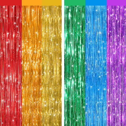 Pastel Pink Metallic Fringe Curtains 2 Pack, Tinsel Backdrop for Parties