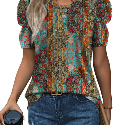 Summer Tops for Women Puff Sleeve Crewneck T Shirts Casual Blouses Spring Outfits Fashion Clothes