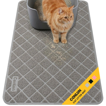 Cat Litter Mat Litter Trapping Mat, Premium Durable PVC Grid Mesh with Scatter Control, Non-slip, Less Waste Cat Litter Box Mat, Soft on Kitty’s Paws, Urine Waterproof, 24" x 17" Grey