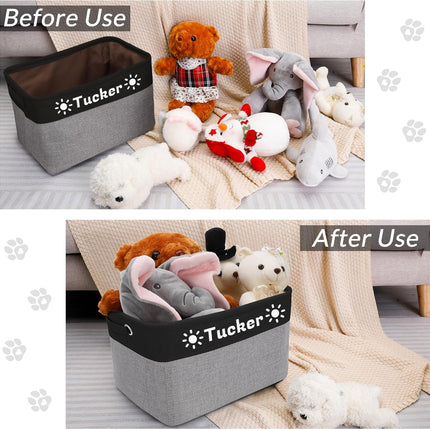 Personalized Dog Toy Basket with Pet's Name, Custom Dog Toy Bin, Sturdy Foldable Collapsible Storage Box, Dog Toy Box with Handles for Dog Toys, Dog Clothing, Dog Apparel, Accessories (Black)