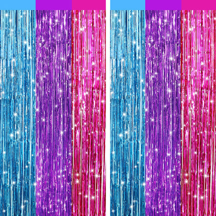 Pastel Pink Metallic Fringe Curtains 2 Pack, Tinsel Backdrop for Parties