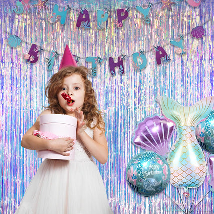 Iridescent Party Streamers Backdrop 3.2ft x 6.5ft 2 PCS