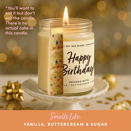WAX & WIT Birthday Gifts for Women, Happy Birthday Candle – Scented with Vanilla, Buttercream and Sugar - 9oz, Soy Wax, 50 Hour Burn, Premium Candle Gift for Her, Friend, Daughter, Sister, Wife