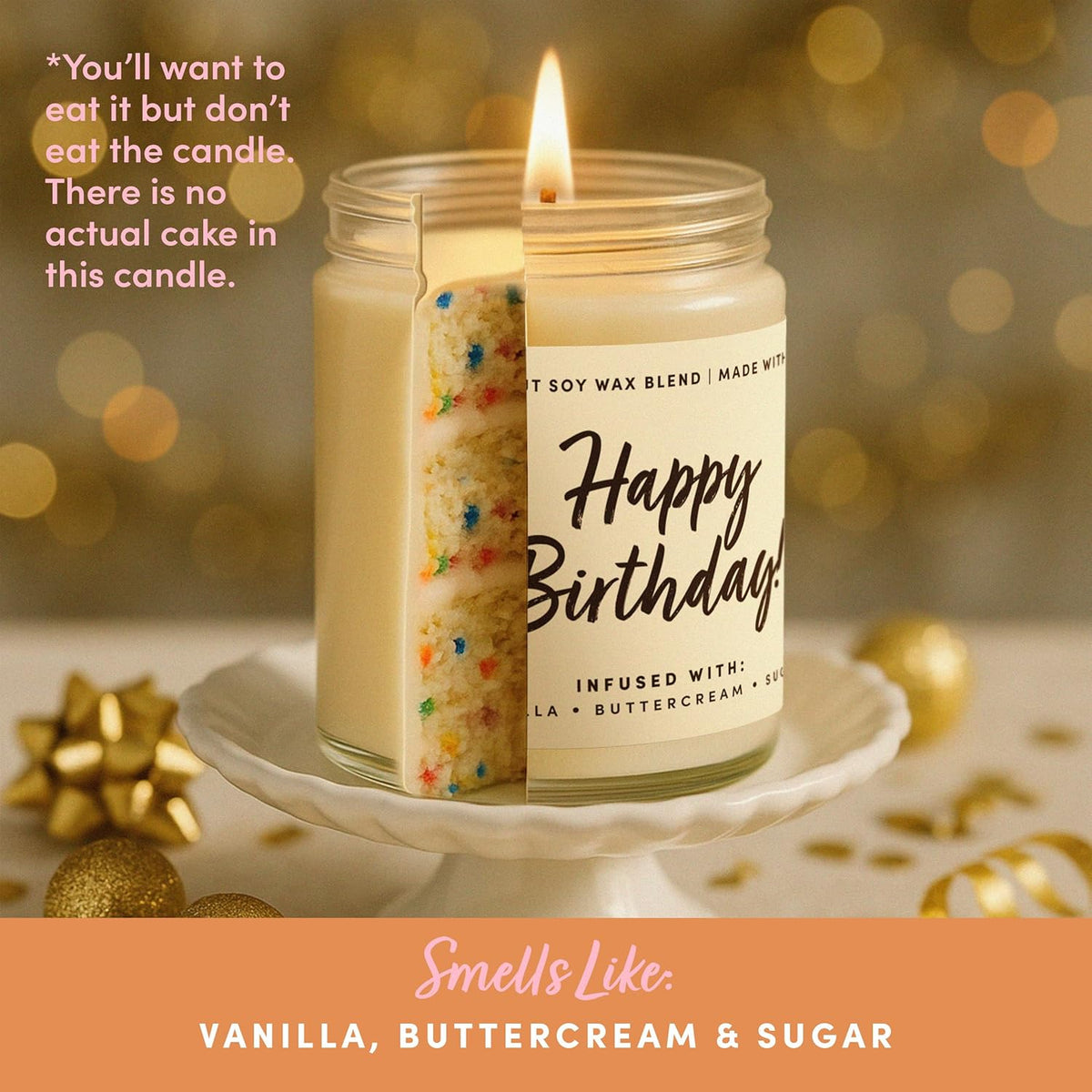 Happy Birthday Vanilla Buttercream Soy Jar Candle for Women, 9 oz - photo 2