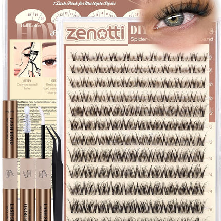 Spider Lashes Cluster Kit Natural Breeze Lash Clusters Wispy Eyelash Clusters Kit Venus Cluster Eyelash Extension Fluffy Individual Lashes D Curly 8-16mm Lash Extensions with Invisible Band by zenotti