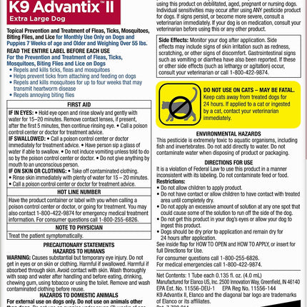 K9 Advantix II XL Dog Vet-Recommended Flea, Tick & Mosquito Treatment & Prevention | Dogs Over 55 lbs. | 1-Mo Supply