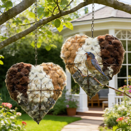 Handmade Alpaca Fiber Bird Nesting Heart, Refillable Nesting Material Accessory for Wild Birds, Outdoor Garden Decoration, Gift for Bird & Nature Lovers, Hummingbird Nesting Material (1 set)