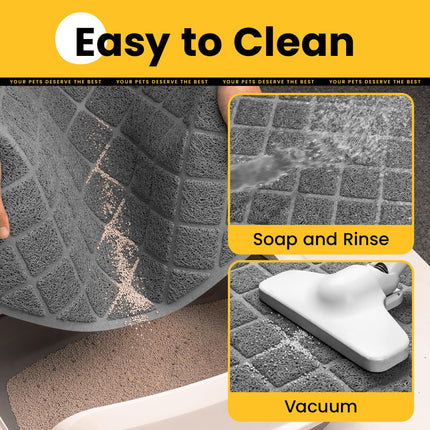 Cat Litter Mat Litter Trapping Mat, Premium Durable PVC Grid Mesh with Scatter Control, Non-slip, Less Waste Cat Litter Box Mat, Soft on Kitty’s Paws, Urine Waterproof, 24" x 17" Grey