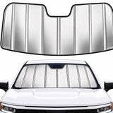 Windshield Sun Shade for Chevrolet Silverado/GMC Sierra 1500/2500HD/3500HD for 2019-2026, Foldable 3-Layer High Reflective Silver Sunshade, Blocks UV Rays & Reduces Cabin Heat