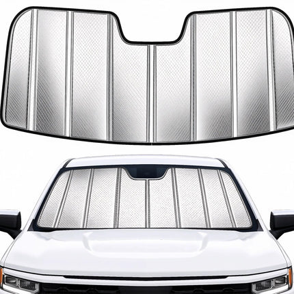Windshield Sun Shade for Chevrolet Silverado/GMC Sierra 1500/2500HD/3500HD for 2019-2026, Foldable 3-Layer High Reflective Silver Sunshade, Blocks UV Rays & Reduces Cabin Heat