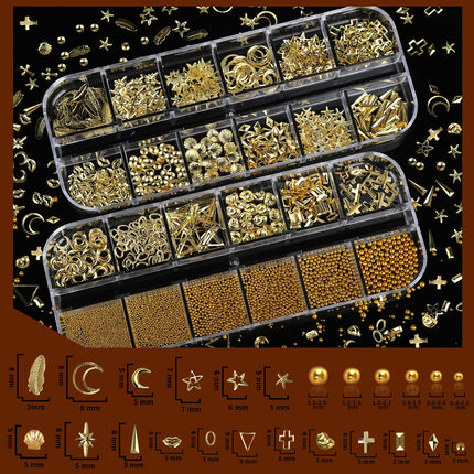 Gold Nail Charms and Gems Set, 4 Boxes Nail Gems Nail Pearls Nail Art Tools, 3D Cross Nail Charms Heart Nail Rhinestones for Nails Supplies, Charms for Nails Design Nail Art Kit