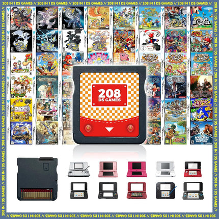 【2026 Newest】208 in 1 Super Combo Game Cartridge, Retro Game Pack Card Compilation with 208 Games