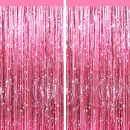 Pastel Pink Metallic Fringe Curtains 2 Pack, Tinsel Backdrop for Parties