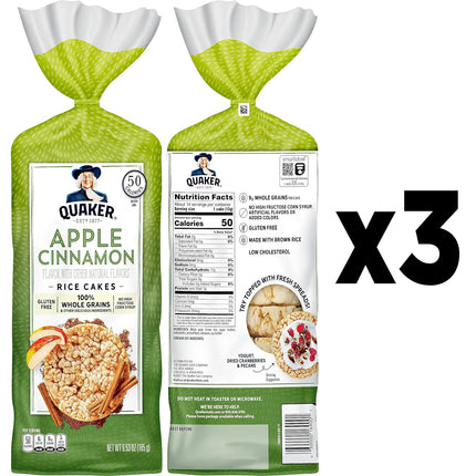 Quaker Large Rice Cakes, Apple Cinnamon, Pack of 3