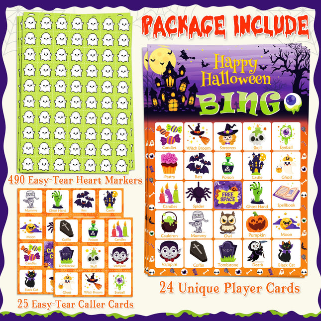 Halloween Games - Halloween Bingo for Kids | Halloween Party Favors - 24 Players Halloween Toys Gifts Party Supplies | Halloween Crafts Accessories Activities for Family