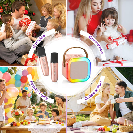 Mini Karaoke Machine for Kids Adults, 2026 TOP Birthday Gifts for Girls 3,4,5,6,7,8+Year Old Toddler Toys, Portable Bluetooth Speaker with 2 Wireless Karaoke Microphones Player Home Party(Rose Gold)