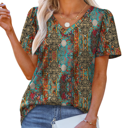 T Shirts for Women V Neck Dressy Casual Blouses Puff Short Sleeve Summer Tops Loose Fit
