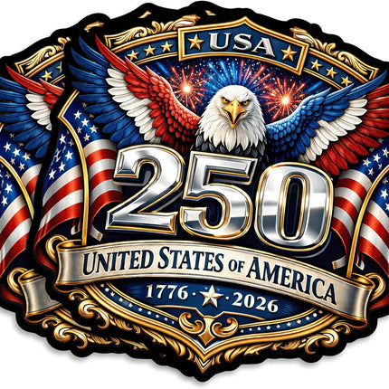 USA 250th Anniversary 1776-2026 Vinyl Sticker 2-Pack - 5 Inch - USA Flag Patriotic Car Window Bumper Decal for Truck SUV Laptop - 250 Years United States Independence Day Commemorative -USAS0010