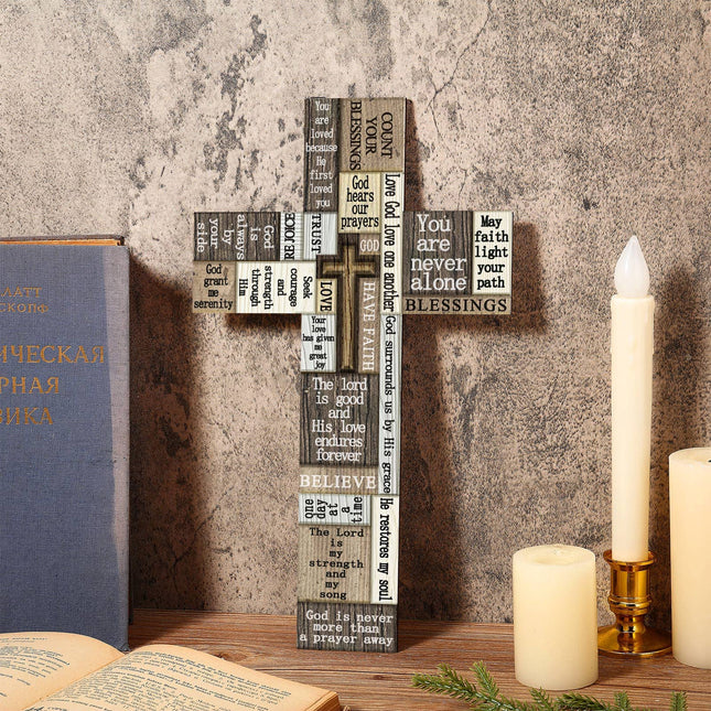 Rustic Wooden Cross Wall Decor 14 Inch Christian Cross Wall Art Sign