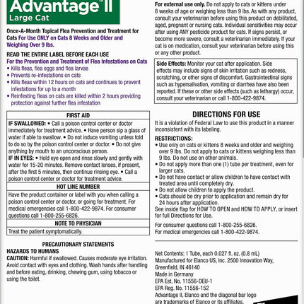 Advantage II Large Cat Vet-Recommended Flea Treatment & Prevention | Cats Over 9 lbs. | 1-Month Supply