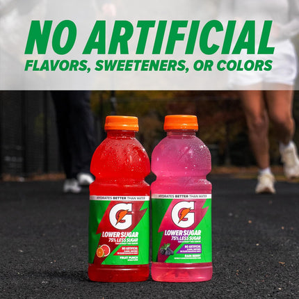 Gatorade Lower Sugar Electrolyte Sports Drink, Fruit Punch, 12 fl oz Bottles, (12 Pack), 75% Less Sugar, No Artificial Flavors, No Artificial Sweeteners, No Artificial Colors, Hydration