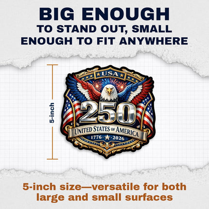 USA 250th Anniversary 1776-2026 Vinyl Sticker 2-Pack - 5 Inch - USA Flag Patriotic Car Window Bumper Decal for Truck SUV Laptop - 250 Years United States Independence Day Commemorative -USAS0010
