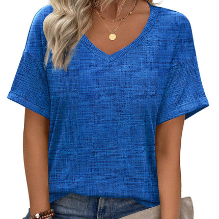 Blusas de verano para mujer, manga corta, casuales para trabajo, camiseta con cuello V de moda