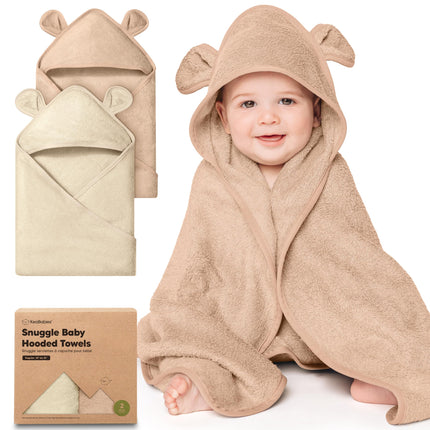 2-Pack Hooded Baby Towels for Newborn, Kids, Almond, 35x35