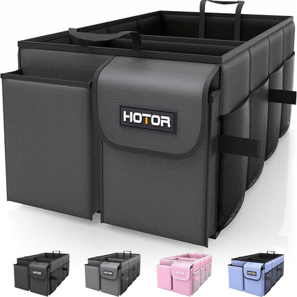 HOTOR Trunk Organizer - Foldable Car Storage for SUVs & Sedans, Sturdy Organization for Accessories, Tools, Sundries, Beige, 2 Compartments, 21.3"12.6"10.6"